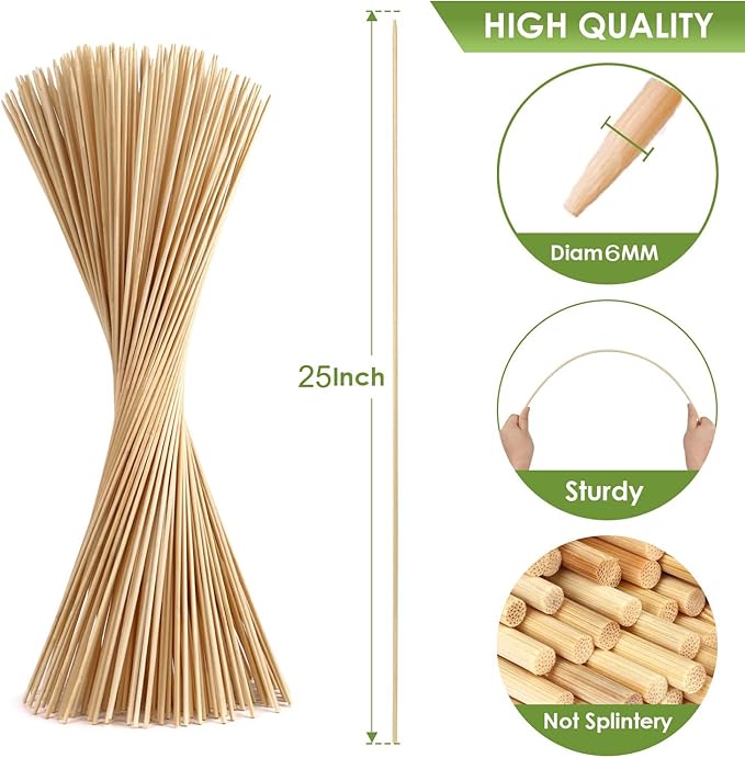 60 PCS Bamboo Marshmallow Roasting Sticks, SMores Skewers, Extra Long 25 Inch Heavy Duty 6mm Thick Wooden SMores Sticks for Open Fire Pits Roaster Barbecue Hot Dog Camping Kebab Sausage Plant Support