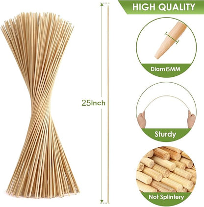 60 PCS Bamboo Marshmallow Roasting Sticks, SMores Skewers, Extra Long 25 Inch Heavy Duty 6mm Thick Wooden SMores Sticks for Open Fire Pits Roaster Barbecue Hot Dog Camping Kebab Sausage Plant Support