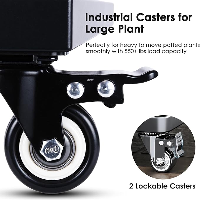 20" Square Plant Caddy with Wheels Heavy Duty,Large Metal Plant Caddy Indoor Outdoor Use,Rolling Plant Dolly with Industrial Casters,Black Plant Tray for Large Planters Pots,2-Pack