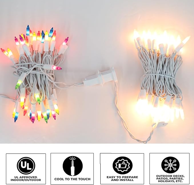 Vigdur 2 Pack 13ft 50 Clear Outdoor String Lights on White Wire Cord, UL Approved for Indoor/Outdoors Use, Connectable 120V Clear Outdoor Lights for Xmas Patio Home Party Garden Decor(White)