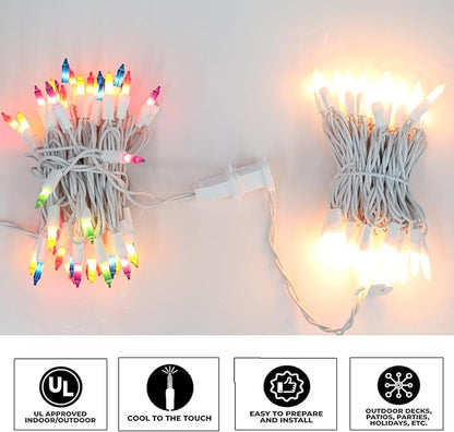 Vigdur 2 Pack 13ft 50 Clear Outdoor String Lights on White Wire Cord, UL Approved for Indoor/Outdoors Use, Connectable 120V Clear Outdoor Lights for Xmas Patio Home Party Garden Decor(White)