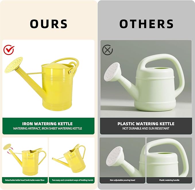 2 Gallon Metal Watering Can for Outdoor Indoor Garden Plants, Galvanized Watering Can for Flowers, Plants & Lawns (Yellow)