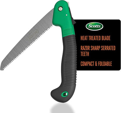 Scotts 7.5 in. Folding Hand Saw – Compact Pruning Saw with Sharp Steel Blade and Non-Slip Handle for Cutting Branches, Shrubs, and Small Trees – Folding Design for Safe Storage