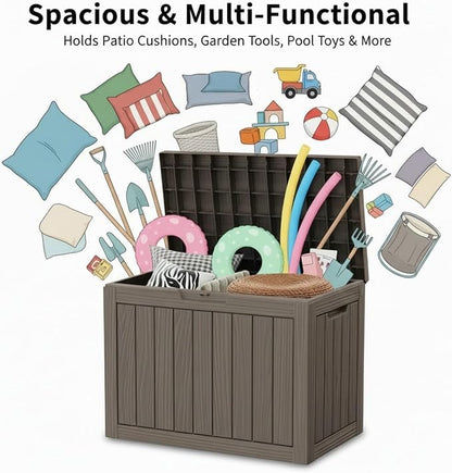 45 Gallon Lockable Deck Box for Indoor & Outdoor Storage, All-Weather Water Resistant Chest for Garage, Holiday Decor, Patio Cushions & Tools