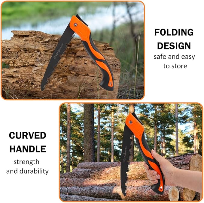 Vivicreate Folding Hand Pruning Camping Saw Survival Bushcraft Saw Tree Pruning Cutting Hand Limb Yard Work Folding Saw serrucho plegable sierra de poda herramientas de jardinería (10 Inch)