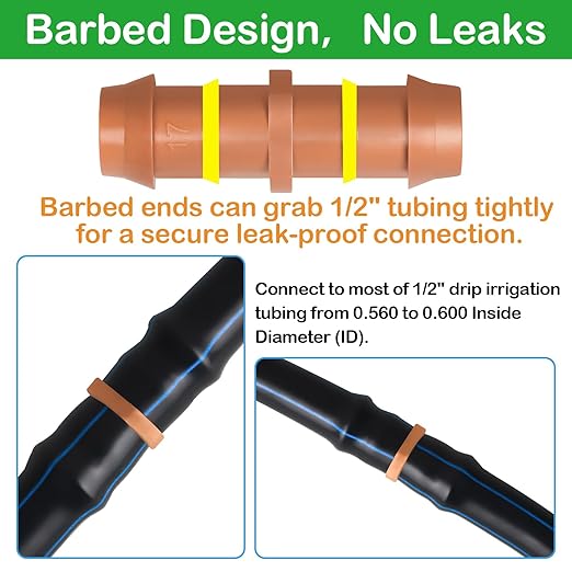 1/2 Inch Drip Tubing Irrigation Fittings Kit - 25 Pieces Set 1/2'' Drip Line Barbed Connectors- 6 Tees 6 Couplings 6 Elbows 4 Ends 3 Crosses for Garden Potted Plants Irrigation System
