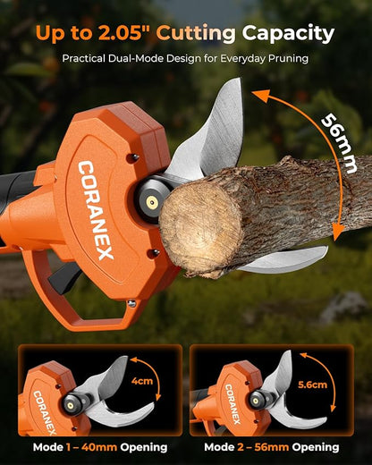 2.05'' / 56 mm Cordless Electric Pruning Shears | Longer Runtime | Brushless Motor | Anti-Slip Handle | Safety Switch | Ideal for Garden, Orchard & Tree Trimming
