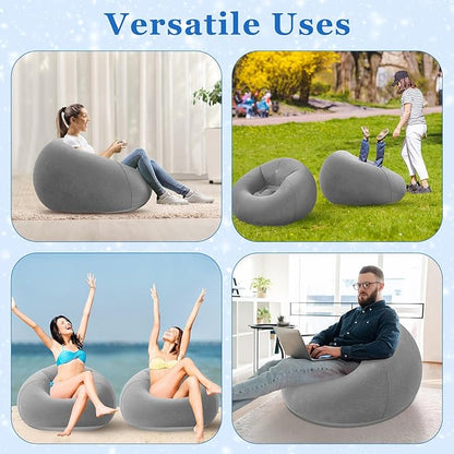 Realspring Inflatable Bean Bag Chairs Outdoor Blow up Camping Chairs Inflatable Lazy Sofa Folding Portable Bean Bag Loungers Couch for Movie Night(Dark Gray,4 Pcs)
