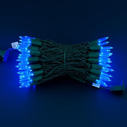 100 Blue One-Piece LED Christmas Lights, 33 ft Green Cord High Waterproof UL Certified T5 Outdoor String Lights (Blue)
