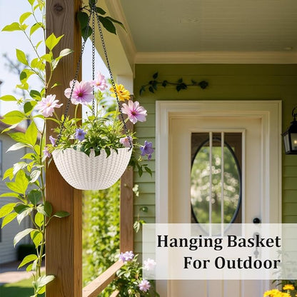 Hanging Planters for Indoor Outdoor Plants 8 and 10 Inch, 4 Packs Hanging Flower Pot with Drainage Holes, Self-Watering Hanging Basket Perfect for Home, Office and Garden, White