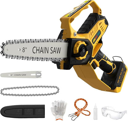 Mini Chainsaw for Dewalt 20V Max Battery, 8-Inch and 6-Inch 2-IN-1 Cordless Electric Chain saw with Brushless Motor and Auto-Oiler, 800W Hand Mini Chainsaw for Tree Pruning Wood Cutting(No Battery)