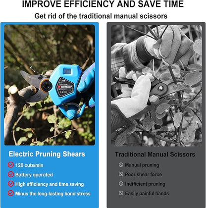 KOMOK Electric Pruning Shears with LED Display, Professional Cordless Electric Pruner, Battery Operated Pruners with 2 Lithium Batteries, 1.2" Cutting Diameter, 6-8 Working Hours for Efficient Pruning