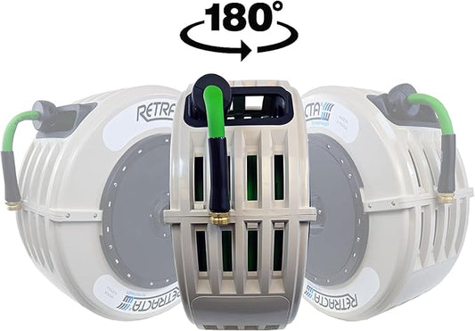 Macnaught Retractable Garden Hose Reel, 60 Ft Water Hose Reel Heavy Duty Retractable Hose with Metal 180° Swivel Rotation Bracket for Wall Mount - Gray