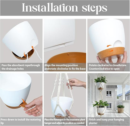 Hanging Planters with Macrame Plant Hangers for Indoor Outdoor Plants with 2 Self Watering Pots Hanging Baskets Flower Pot Holders Boho Home Decor