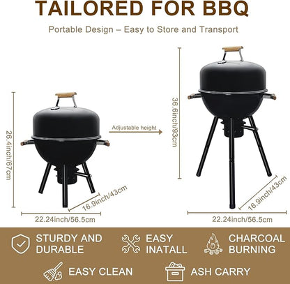 17 Inch Portable Charcoal Grill with Removable Legs, Porcelain Enamel BBQ Kettle with Ash Catcher and Wooden Handle for Camping, Tailgating, Patios, Backyards, Outdoor Cooking & Picnics