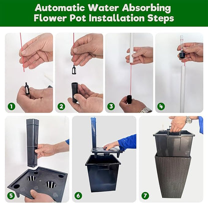 2 Pack Tall Planters for Indoor or Outdoor Plants, Self-Watering Pots with Drain Holes, 22-Inch High Faux Rattan Design Modern Tall Square Planter Box for Porch, Patio, Backyard (Pack of 2, Black)