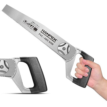 13-Inch Heavy Duty Pipe Saw - Adjustable Angle Hand Saw for PVC, ABS, Wood, Drywall & Plastic - Compact Design for Tight Spaces, Gardening, Trimming & General Purpose Cutting