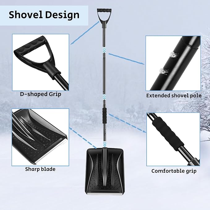 Snow Shovel, Detachable Digging Snow Shovel with D-Grip Handle Durable Beach Snow Shovels for Outdoor Yard Garden Activities