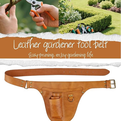 Tourbon Genuine Leather Florist Tool Belt Bag Gardener Farmer Tools Holster Waist Pouch Electrician Carpenter Organizer Kit 3 Pockets (Brownish Yellow, 42 inches)