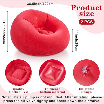 Realspring Inflatable Sofa Bean Bag Lounge Chair Lazy Sofa Folding Portable Chair for Living Room Bedroom Balcony Reading Room (Red, 2 Pcs)