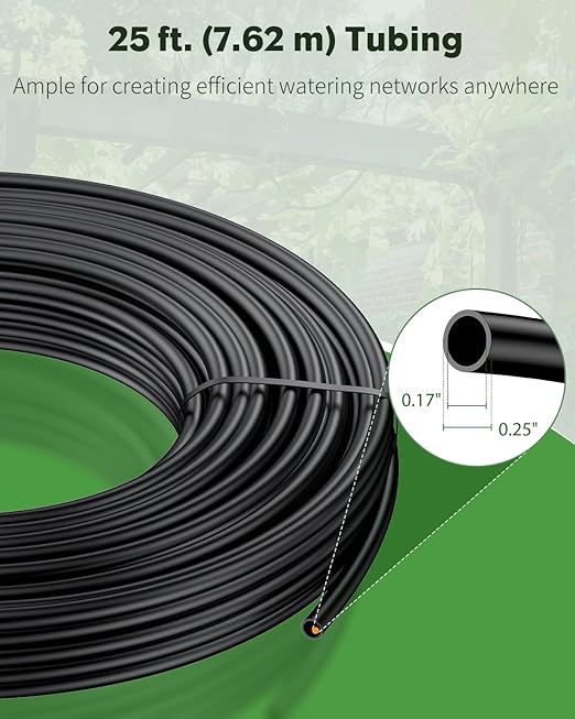 Pawfly 25 ft. 1/4" Drip Irrigation Tubing, Blank PE Distribution Tubing for Drip Irrigation System, Black Polyethylene Drip Line, Drip Irrigation Hose Roll for Garden Watering