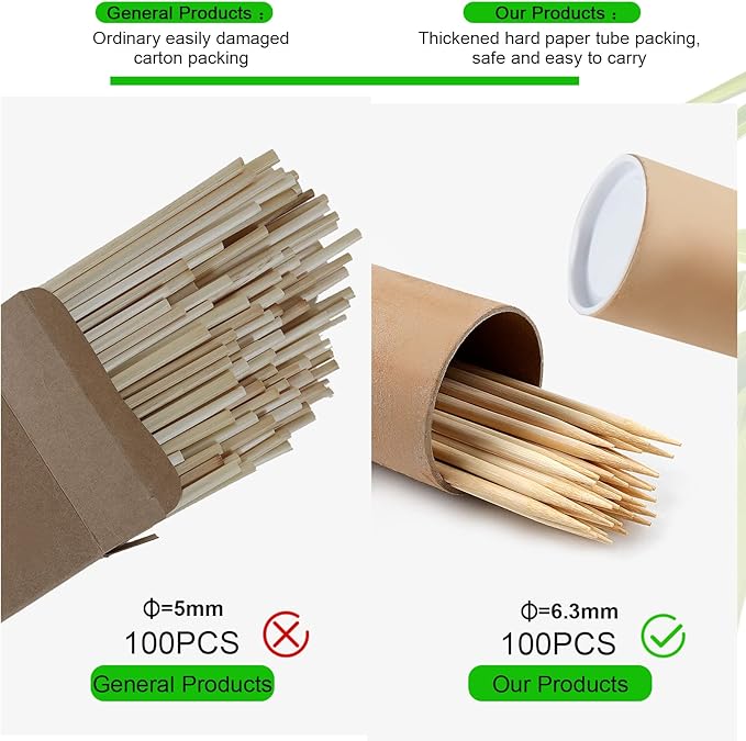 BETESINE 6.3mm Thick Bamboo Marshmallow Roasting Sticks, 36 Inch Extra Long Wooden S'mores Sticks for Fire Pit, BBQ, Camping, Sausage, Marshmallow Skewers – 100 PCS (Bamboo - 36 inch)