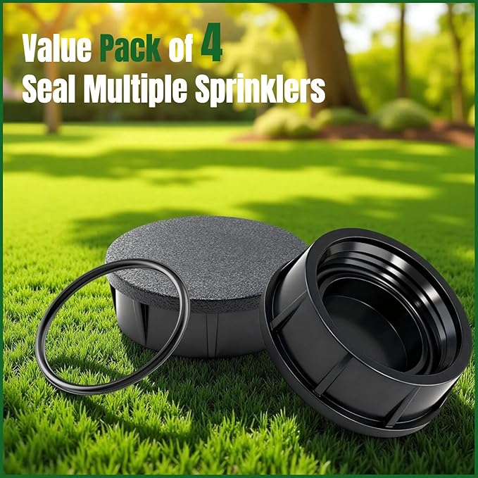 4-Pack Sprinkler Head Caps Compatible with Rain Bird 1800 Series Sprinklers, Replacement for 1800XC Model, UV-Resistant ABS and Nitrile Rubber O-Ring