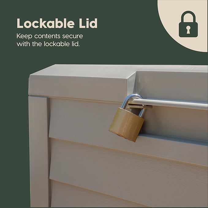 IRIS USA 35-Gallon Outdoor Deck Delivery Storage Box, Lockable & UV-Protected, Weather-Resistant Patio Storage for Cushions, Garden Tools & Packages, Waterproof Resin, Durable & Stylish Design - Beige