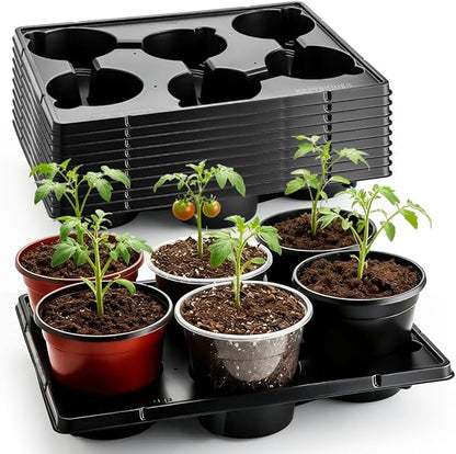 6 Cell Round Nursery Pot Trays for 6 Inch Pots, Thickened Sturdy Seedling Pot Shuttle Tray, Durable Nursery Pots Carrying Tray for Holding 6 Inch Plastic Plant Pots(17.08"×13.14", 10-Pack)