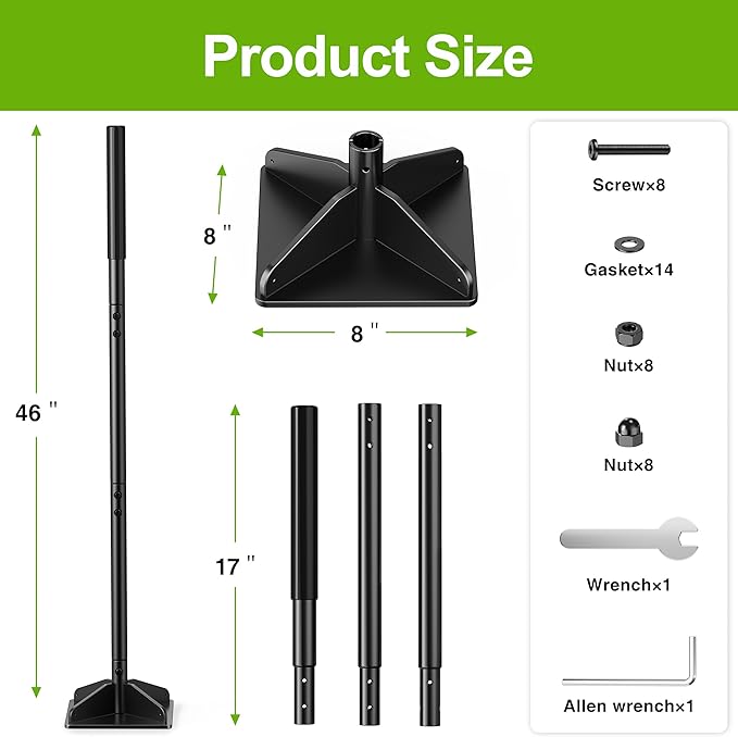 Heavy Duty Steel Tamper with Upgraded Bolts & Reinforced Base, 48" Handle with Comfortable Rubber Grip, 8×8" Plate, Easy to Assemble Hand Tamper for Soil, Gravel, Asphalt & Lawn