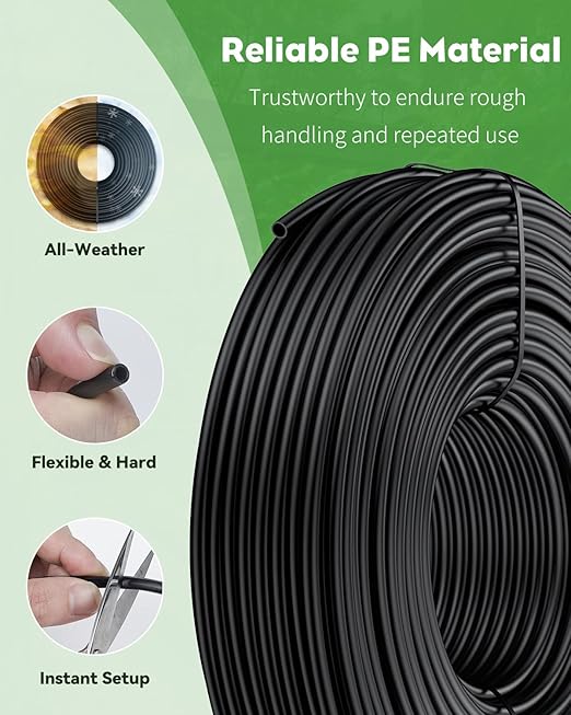 Pawfly 100 ft. 1/4 Drip Irrigation Tubing, Blank Distribution Tubing for Drip Irrigation System, 1/4" Black Polyethylene Drip Line, Drip Irrigation Part Drip Irrigation Hose Roll for Garden Watering
