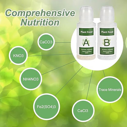800ml Hydroponic Nutrients A&B for Aerogarden Plant Food Growth - Fertilizer for Indoor Hydroponics Garden & Growing Vegetables, Fruits, Flowers (800ml)