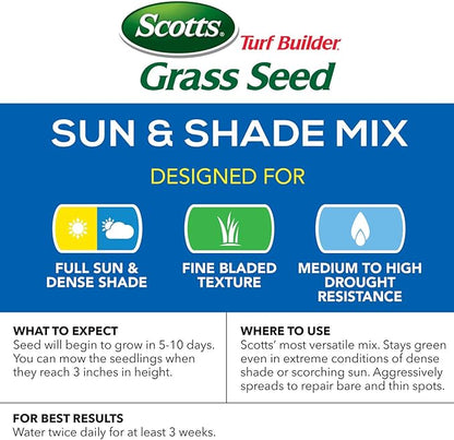 Scotts Turf Builder Grass Seed Sun & Shade Mix, Grows in Extreme Conditions & Spreads for a Durable Lawn, 15 lbs.