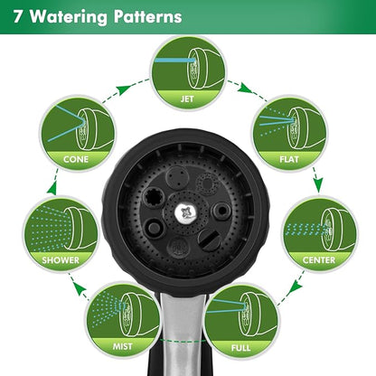 RESTMO Garden Hose Nozzle, Heavy Duty Metal Water Nozzle with 7 Adjustable Spray Patterns, High Pressure Hand Sprayer with Flow Control, for Watering Plants & Lawns, Washing Cars & Pets, Black