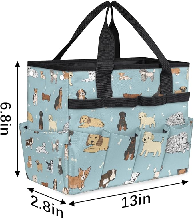 Dogs Prints Garden Tool Bag Waterproof Gardening Tool Storage Bag with Handle & 10 Pockets Gardening Tote Bag for Women Garden Tool Organizer