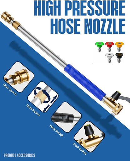 Upgraded Jet Nozzle Power Washer Wand Hose Nozzle, Adjustable Hydro Nozzle Wands 18-33 inch, Jet High Pressure Water Hose Sprayer with 5 Tips for Garden, Patio, Floor & Car, Blue