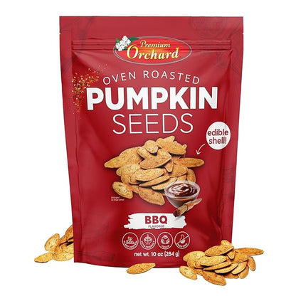 PREMIUM ORCHARD Flavored Pumpkin Seeds Oven Roasted | BBQ | High Protein Snacks for Kids and Adults | Vegan Snack | Non GMO | KETO