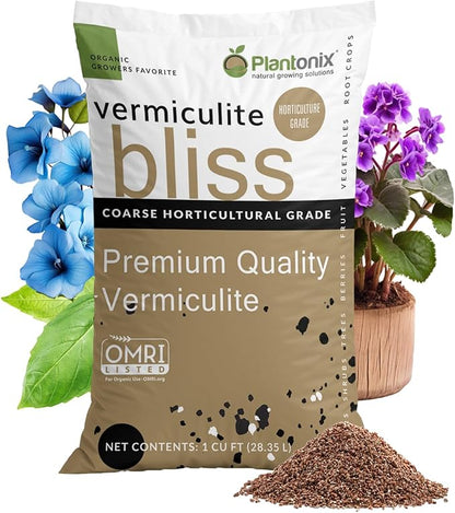 Vermiculite Bliss (1 Cubic Ft) - Organic Vermiculite for Gardening - Natural Soil Amendment - Bulk Vermiculite for Plants, Potting Soil, & Seed Starting - Mixes with Garden Soil & Perlite for Plants