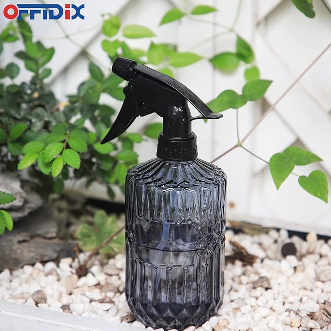 OFFIDIX Glass Spray Bottle, Fine Mist Plant Mister, Handheld Pressure Watering Can,Adjustable Nozzle Glass Spray Bottle,0.43L/15.17oz Handheld Spray Bottles for Garden Plants Cleaning Solutions（Gray）