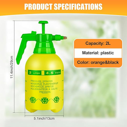 4 Pcs 1/2 Gallon Plastic Handheld Pump Sprayer – Garden Pressure Sprayer Bottle with Adjustable Nozzle for Plants, Cleaning, Household Tasks – White & Yellow