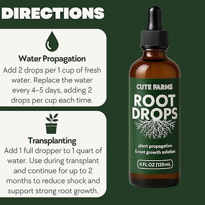 Root Drops - Liquid Rooting Booster | Rapid Growth, Stronger Root System, Reduced Transplant Shock | Ideal for Water, Soil, Leca | Perfect for Indoor Plants: Pothos, Monstera, Philodendron (4 oz)