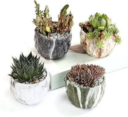 SE SUN-E Sun-E Modern Style Marbling Ceramic Flower Pot Succulent/Cactus Planter Pots Container Bonsai Planters with Hole 3.35 Inch Gift Idea(4 in Set) Plants Not Included