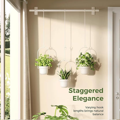 Bamworld Hanging Planters for Indoor Plants with 3Pots Metal Plant Hanger Indoor Hanging Plant Holder Wall Planters Window Plant Shelves Plant Hanger Rod for Hanging Pots for Wall Decor(White)