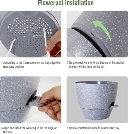 Big Self Watering Pots 12/10/9 inch, Planter, Plant Pots with Mesh Drainage Holes for Indoor Outdoor Garden Plants, Plastic Flower Pots with Removable Deep Reservoir, Speckled Grey