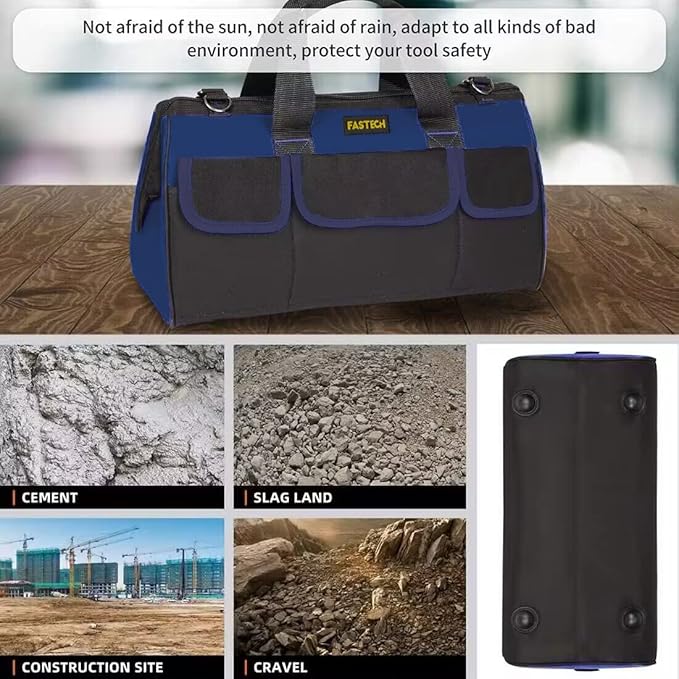 FASTECH 20 Inch Heavy Duty Tools Bag with Wide Mouth for Tool Storage, Carrier and Organizer,Tote Bag for Men/Women, Wide Mouth Tool Bags With Inside Pockets (20 Inch)