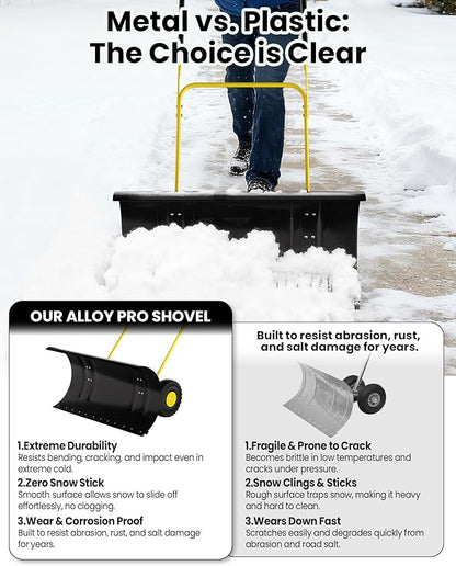 36” Snow Shovel for Driveway,Heavy Duty Wheeled Rolling Shovels 5 Position Angled Blade, Ergonomic Handle & Rubber Wheels for Efficient Snow Removal, Snow Plow for Doorway,Driveway and Sidewalks