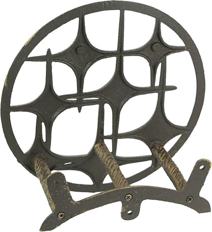 Bronze Finish Cast Iron MCM Stars Wall Mounted Hose Holder - Stylish Mid-Century Modern Garden Decor Solution - 11.5 Inches in Diameter, Weather-Resistant