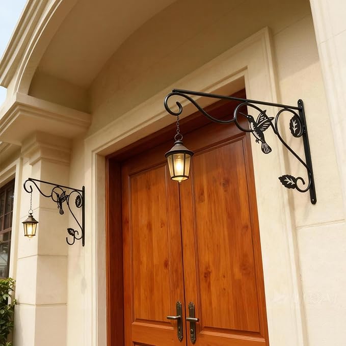 2 Packs Plant Hooks for Hanging, 12 Inch Indoor/Outdoor Metal Wall Black Hangers, Sturdy Plant Bracket for Planters, Wind Chimes, Lanterns, Bird Feeders, Garden, Home, Patio Decor