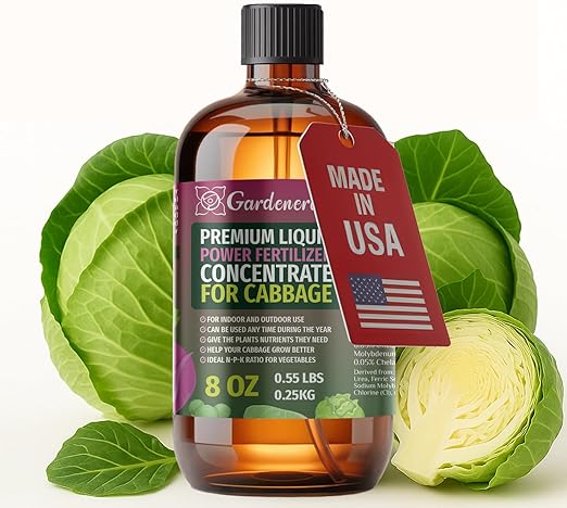 Liquid Power Cabbage Fertilizer - Professional Liquid Plant Food for Cabbage - Fast-Acting Concentrate for Growth, Strong Roots & High-Yield Harvest - 8 oz - Indoor & Outdoor Use