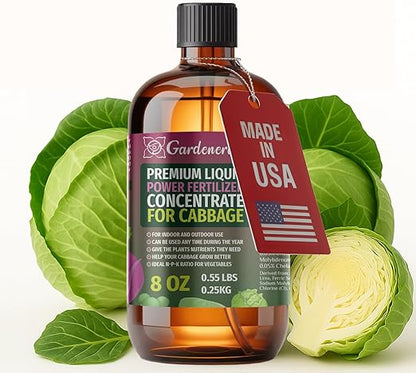 Liquid Power Cabbage Fertilizer - Professional Liquid Plant Food for Cabbage - Fast-Acting Concentrate for Growth, Strong Roots & High-Yield Harvest - 8 oz - Indoor & Outdoor Use